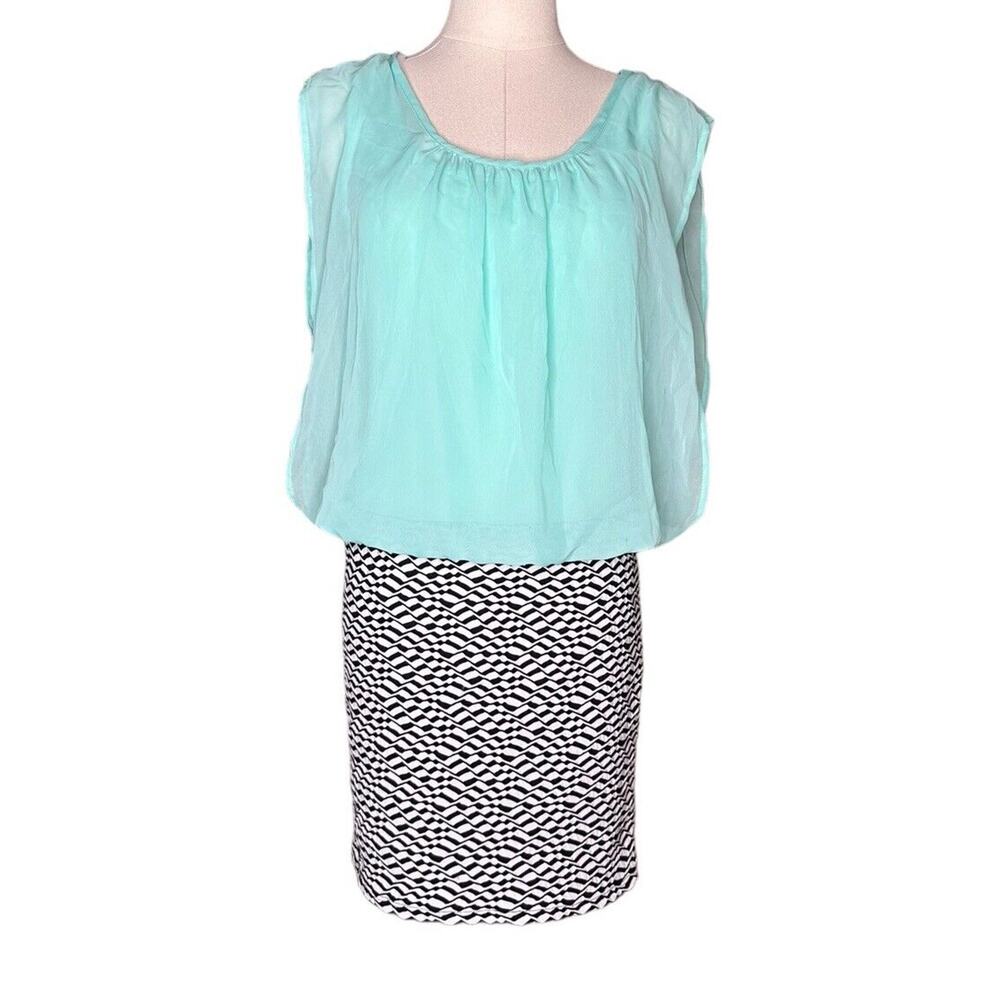 NEW Deb Y2K Blouson Chiffon Top Bodycon Bottom Dress‎ Black White Mint Size S